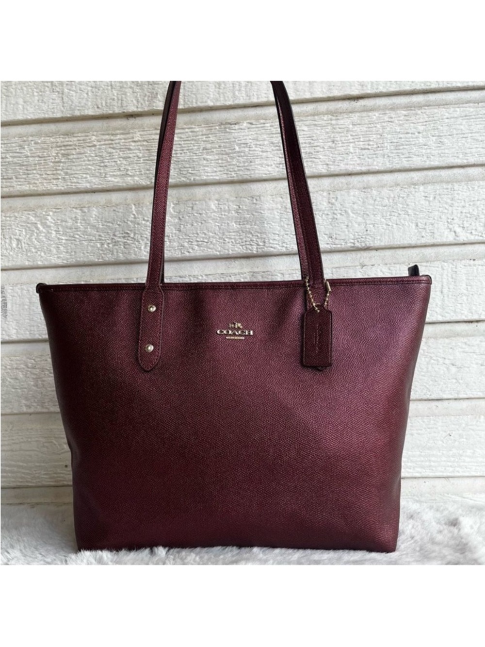 COACH Burgundy Metallic Ava City Metro Tote Shoulder Bag Gallery Laptop Work Bag - Picture 4 of 12